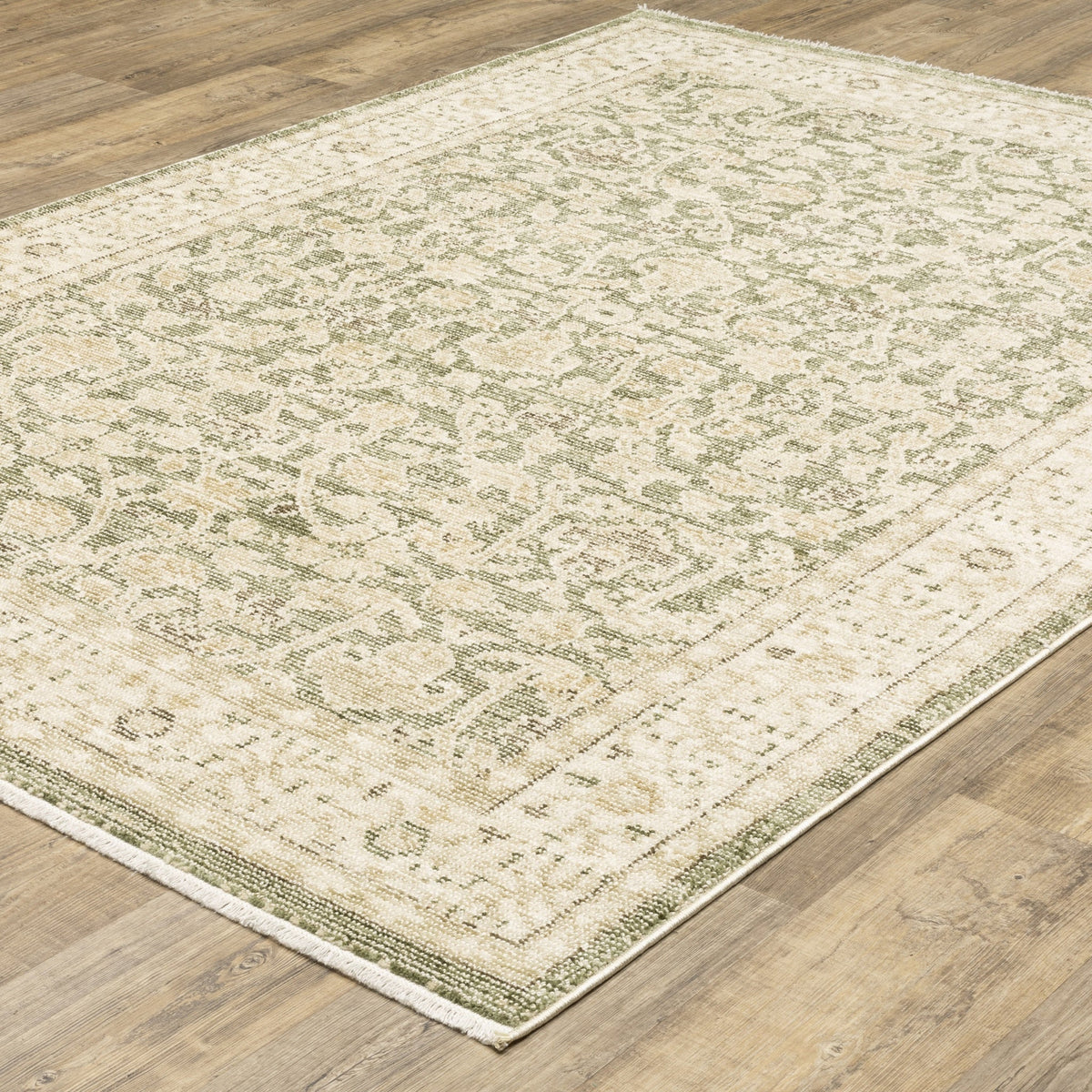 Oriental Weavers Carolina CRL01 Green Beige Traditional Machine Woven Rug
