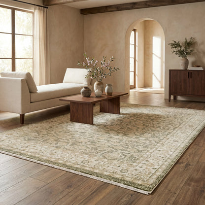 Oriental Weavers Carolina CRL01 Green Beige Traditional Machine Woven Rug