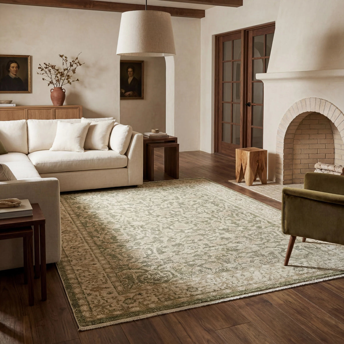 Oriental Weavers Carolina CRL01 Green Beige Traditional Machine Woven Rug