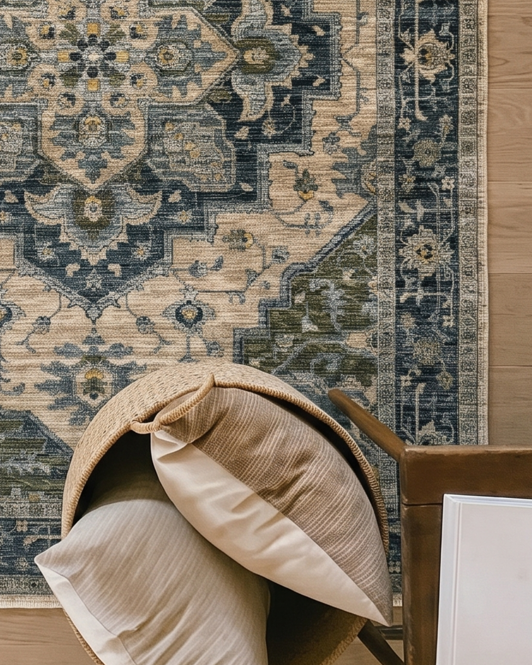 Oriental Weavers Aberdeen 051G1 Blue Beige rug close-up in modern living room