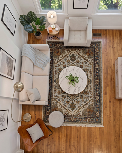 Oriental Weavers Aberdeen 1144W Beige Blue traditional rug in overhead living room