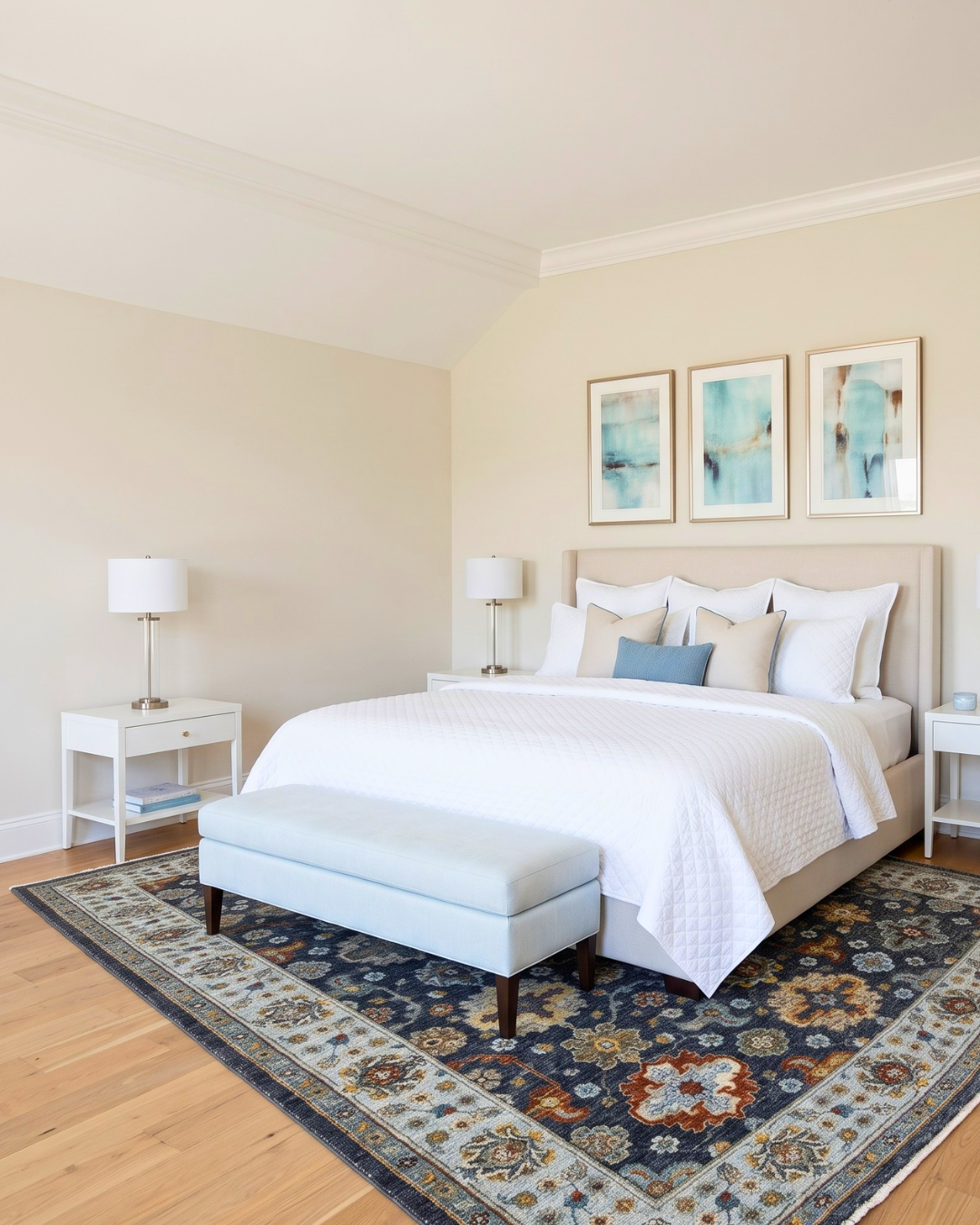 Oriental Weavers Aberdeen 561B1 Blue Multi traditional rug in contemporary bedroom