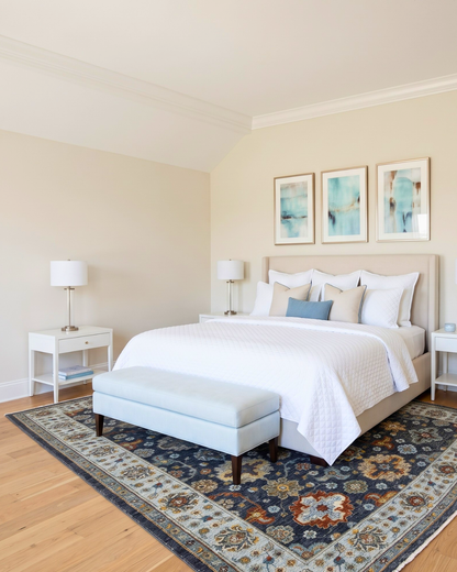 Oriental Weavers Aberdeen 561B1 Blue Multi traditional rug in contemporary bedroom