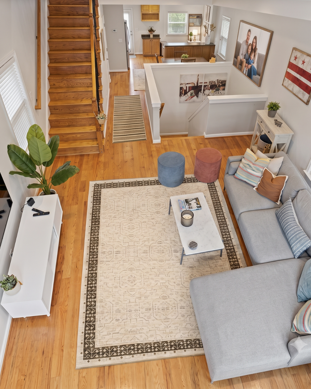 Oriental Weavers Acacia ACA02 Beige Brown rug in bright modern living room overhead view