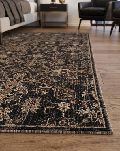 Oriental Weavers Acacia ACA05 Black Tan rug corner close-up showing texture