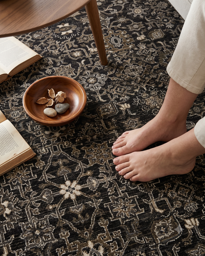 Oriental Weavers Acacia ACA05 Black Tan traditional rug style detail