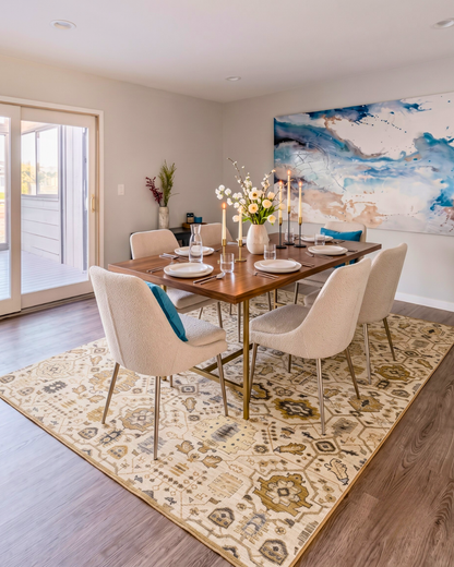 Oriental Weavers Acacia ACA11 Beige Tan traditional rug in modern dining room