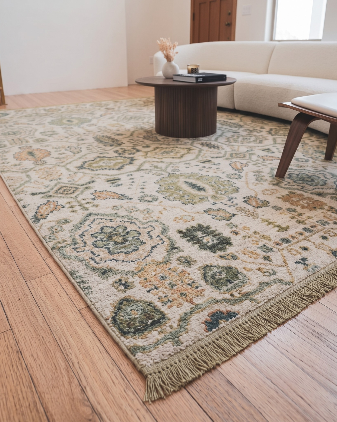 Oriental Weavers Acacia ACA16 Ivory Gold vintage medallion rug living room corner view