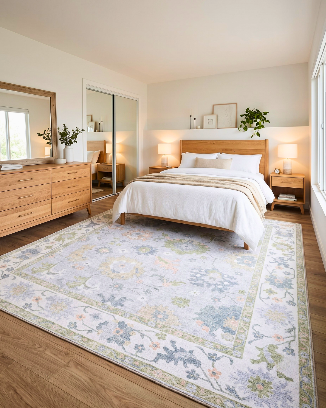 Oriental Weavers Addison ADD06 Blue Green floral rug in contemporary bedroom