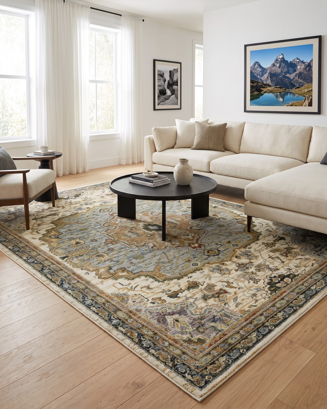 Oriental Weavers Andorra 2451B Ivory Blue ivory blue traditional area rug