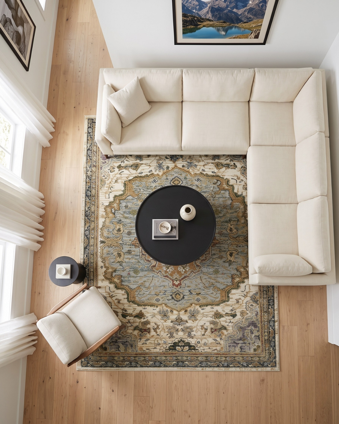 Oriental Weavers Andorra 2451B Ivory Blue living room rug overhead view