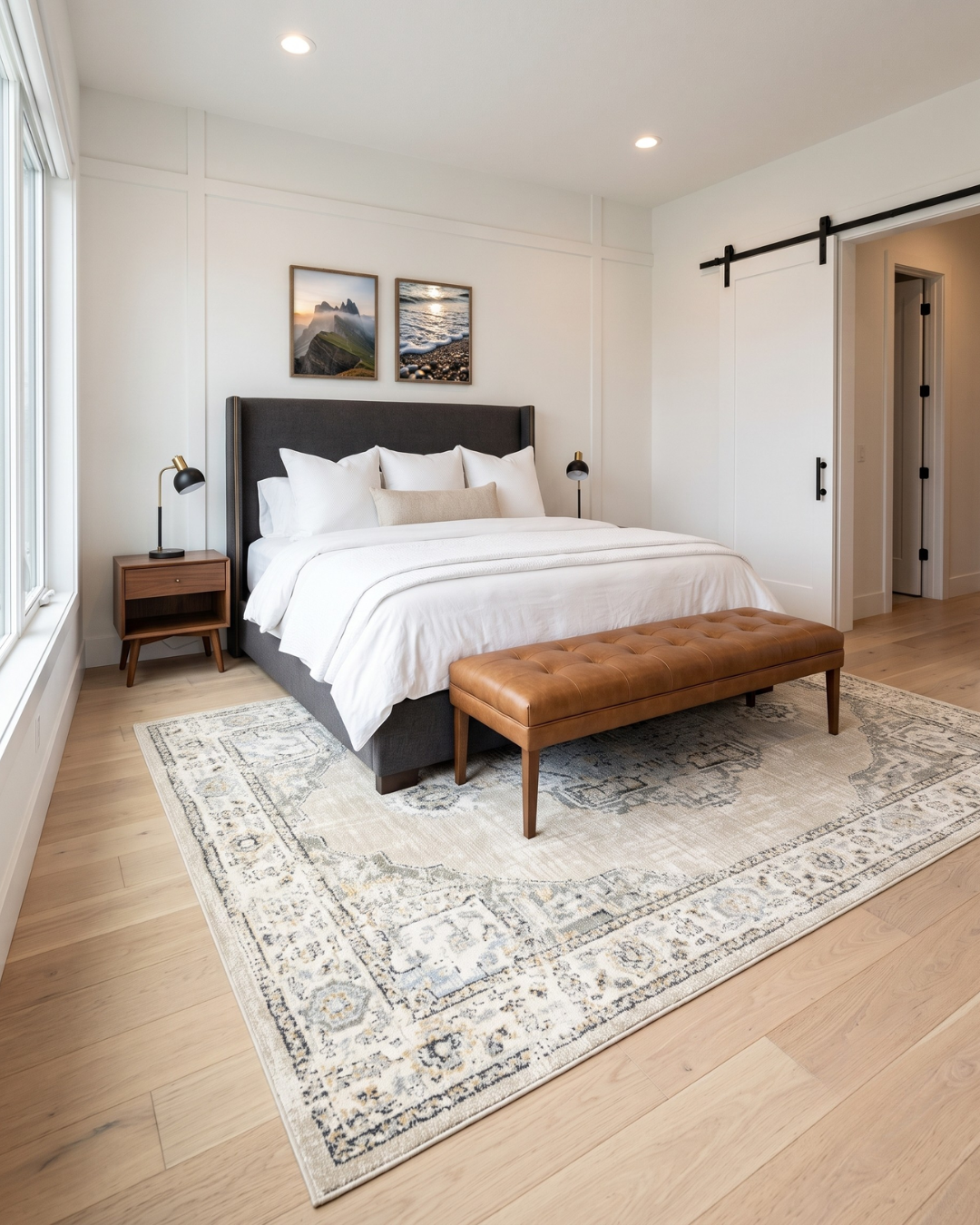 Oriental Weavers Andorra 303D0 Beige Ivory traditional rug in bright contemporary bedroom