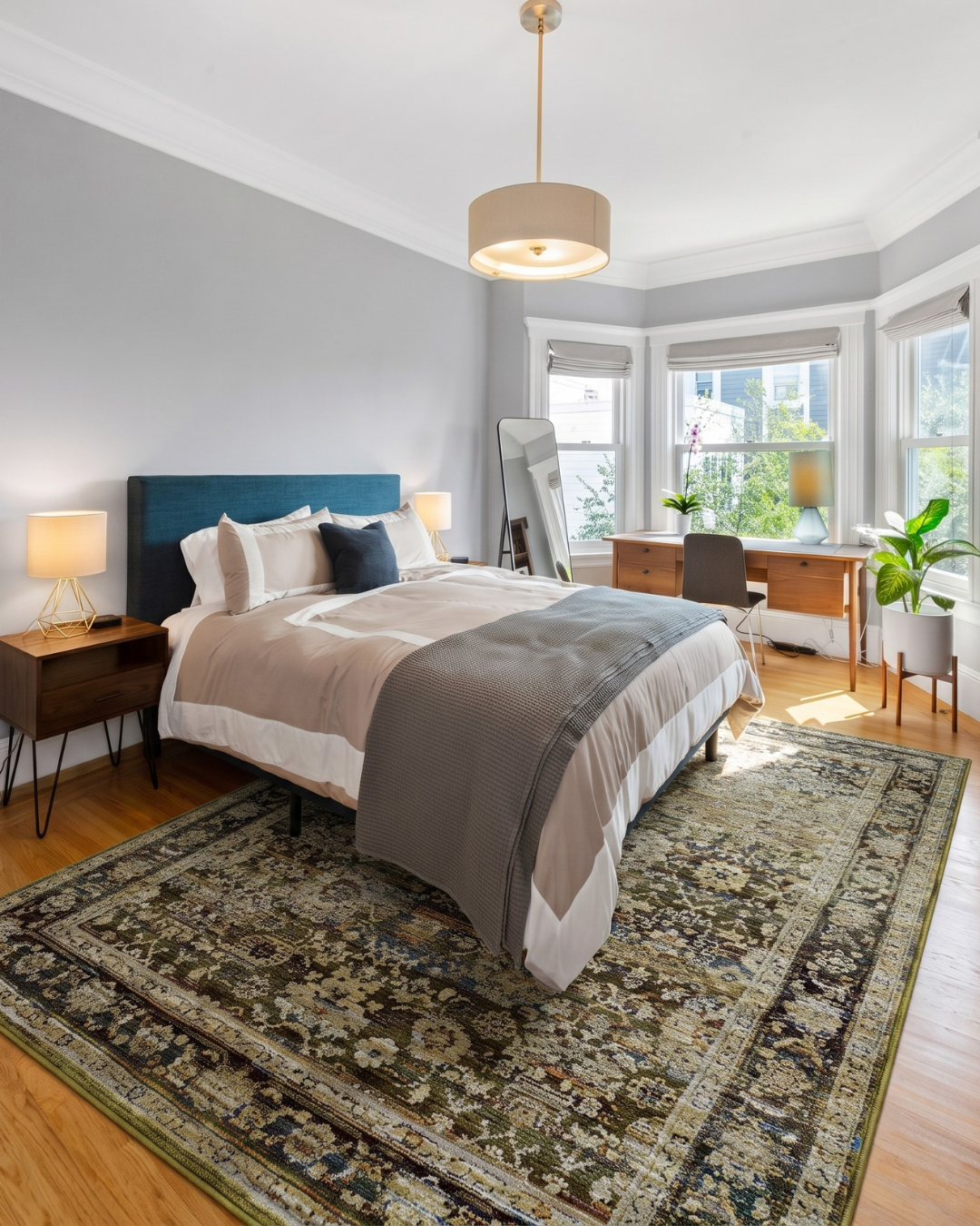 Oriental Weavers Andorra 7125C Green Brown rug in contemporary bedroom