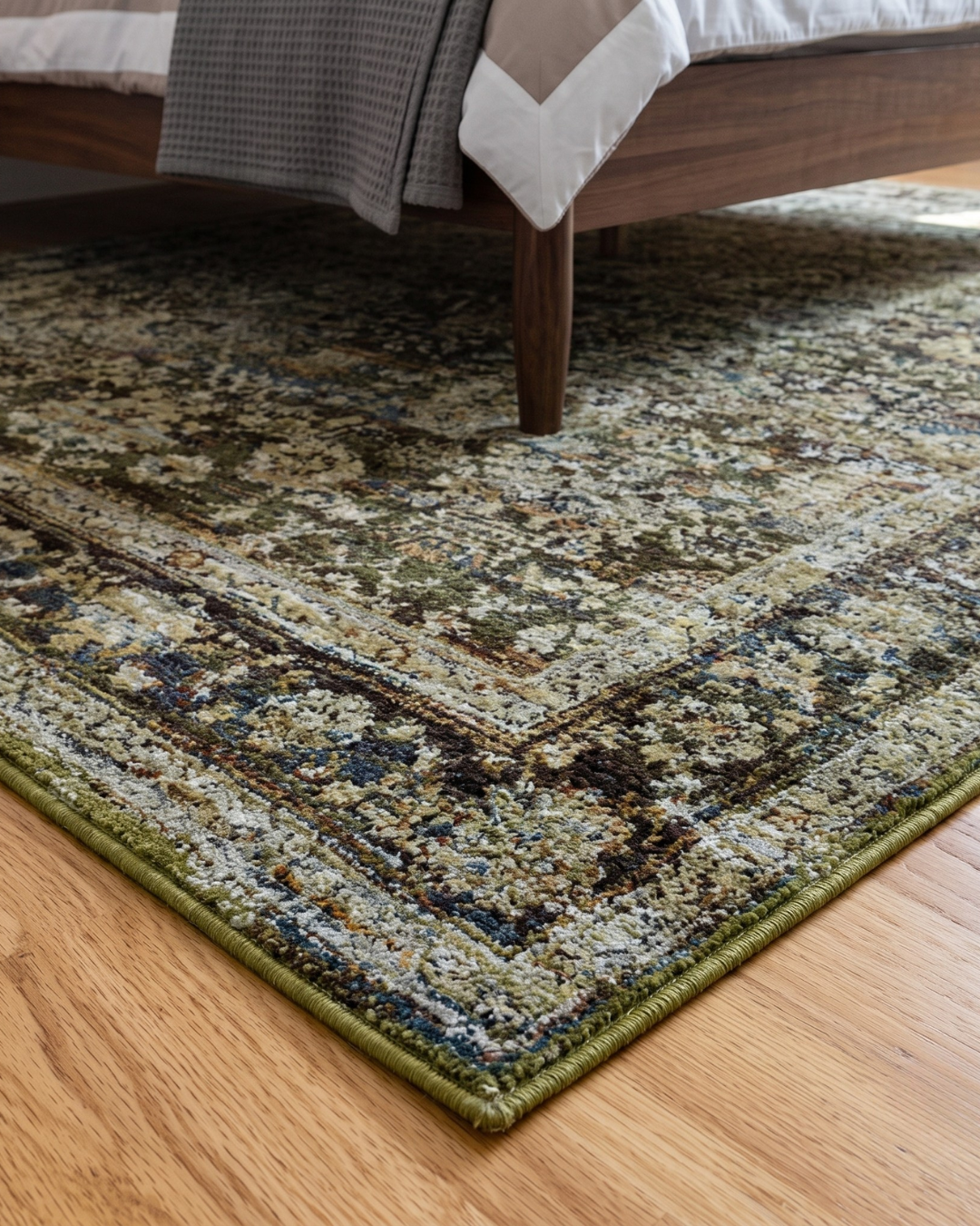 Oriental Weavers Andorra 7125C Green Brown rug corner detail