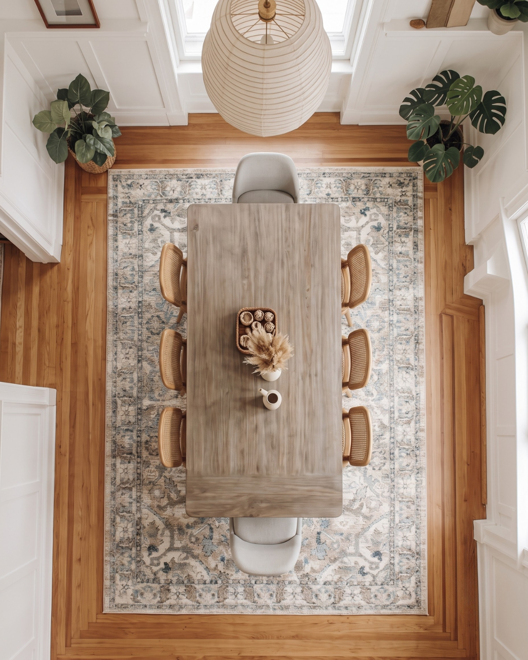 Oriental Weavers Andorra 9818G Beige Ivory rug overhead dining room view
