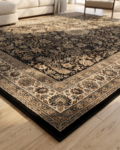 Oriental Weavers Ariana 213K8 Black Ivory Persian floral rug corner detail
