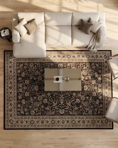 Oriental Weavers Ariana 213K8 Black Ivory Persian rug living room overhead