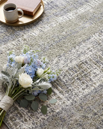 Oriental Weavers Aspen 530J9 Grey Ivory abstract rug with flowers