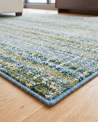 Oriental Weavers Atlas 747B0 Blue Green abstract rug corner texture detail