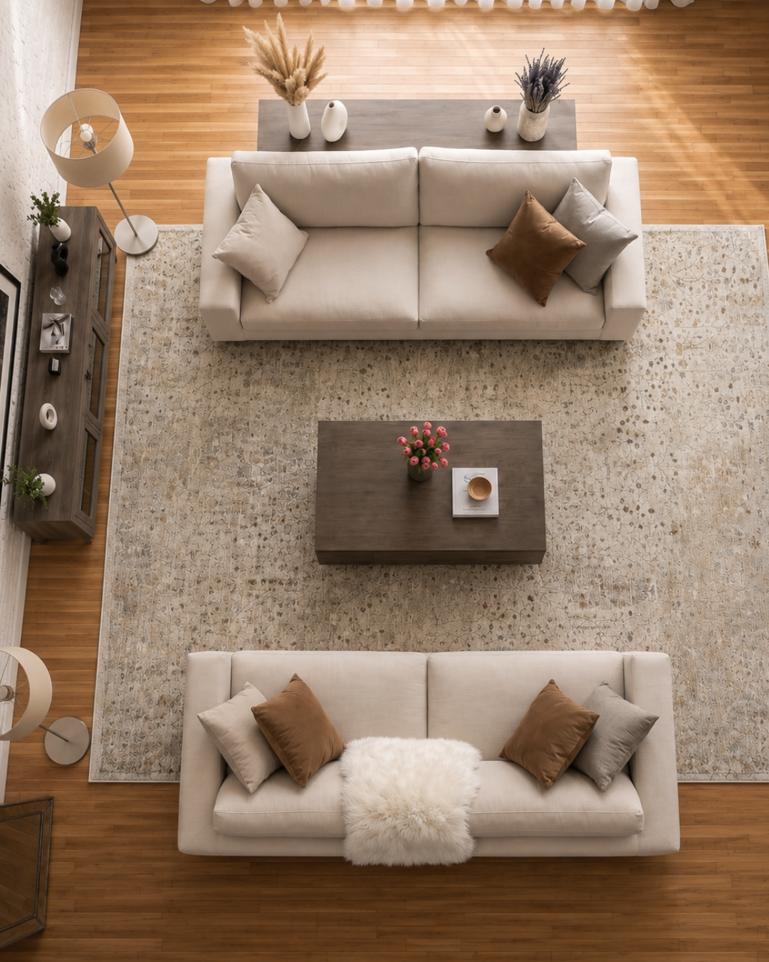 Oriental Weavers Avalon AVA01 Ivory Beige living room rug overhead view