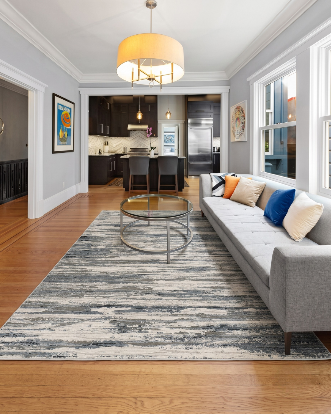 Oriental Weavers Caravan 750W8 Blue Grey rug in modern living room
