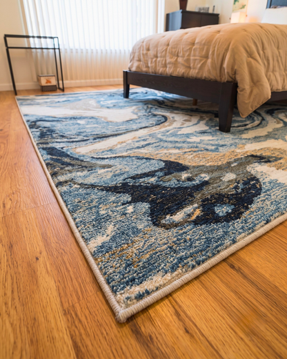 Oriental Weavers Echo ECH07 Blue Ivory rug corner close-up showing texture