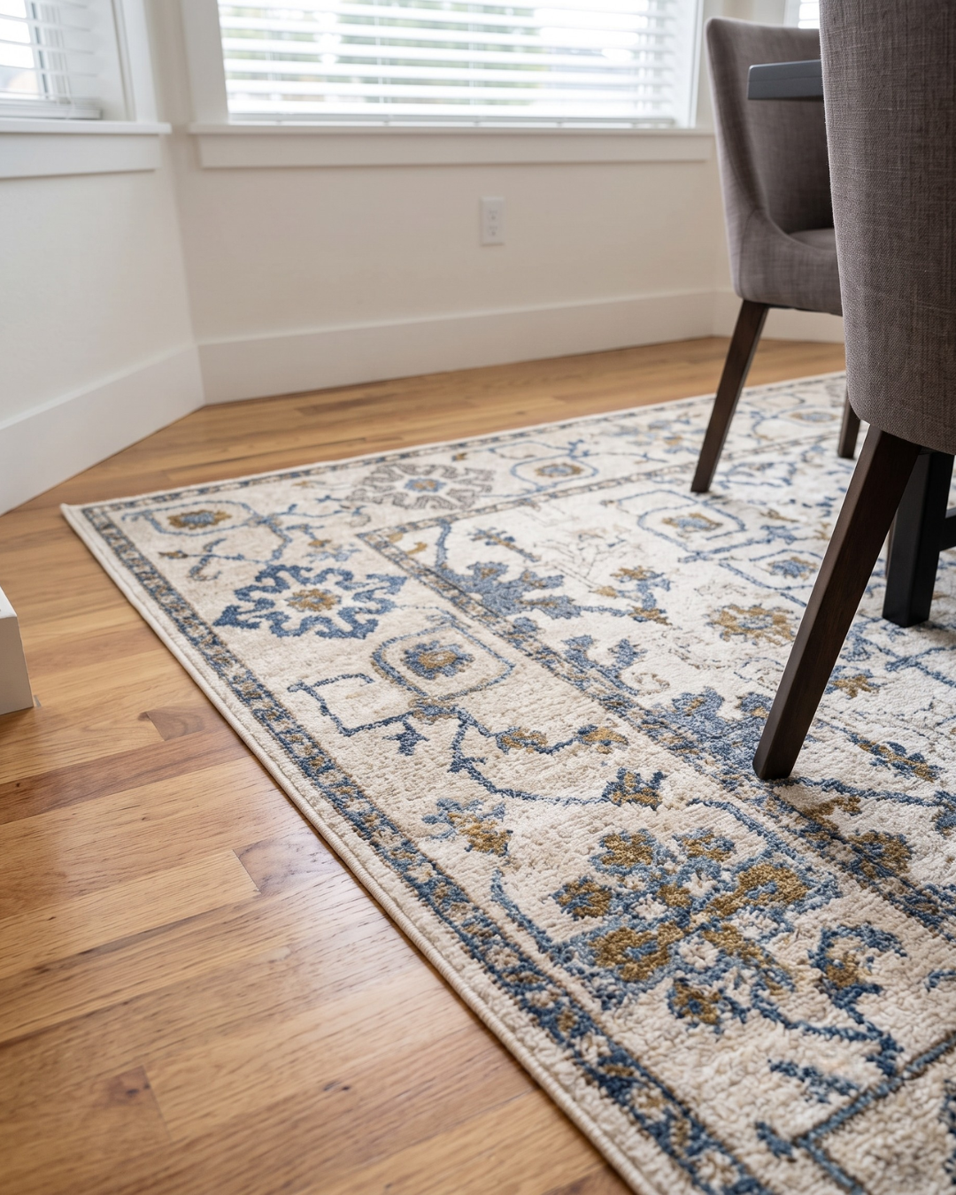 Oriental Weavers Ellington ELL10 Ivory Blue rug corner close-up with floral border