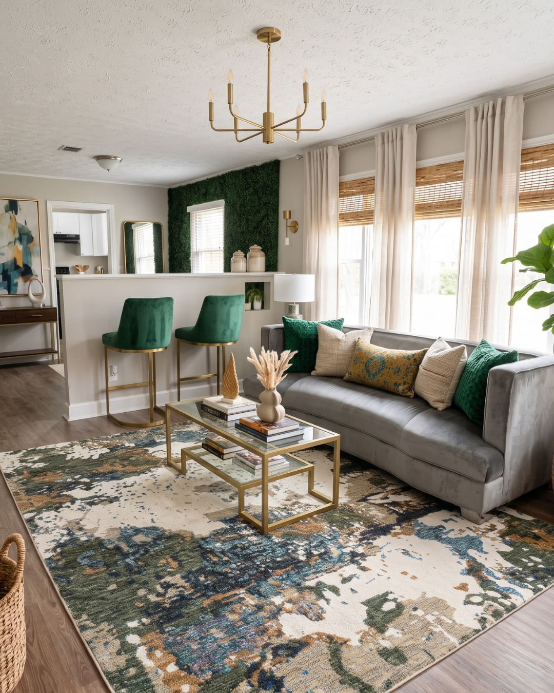 Oriental Weavers Evolution 0981A Ivory Multi abstract area rug in contemporary living room