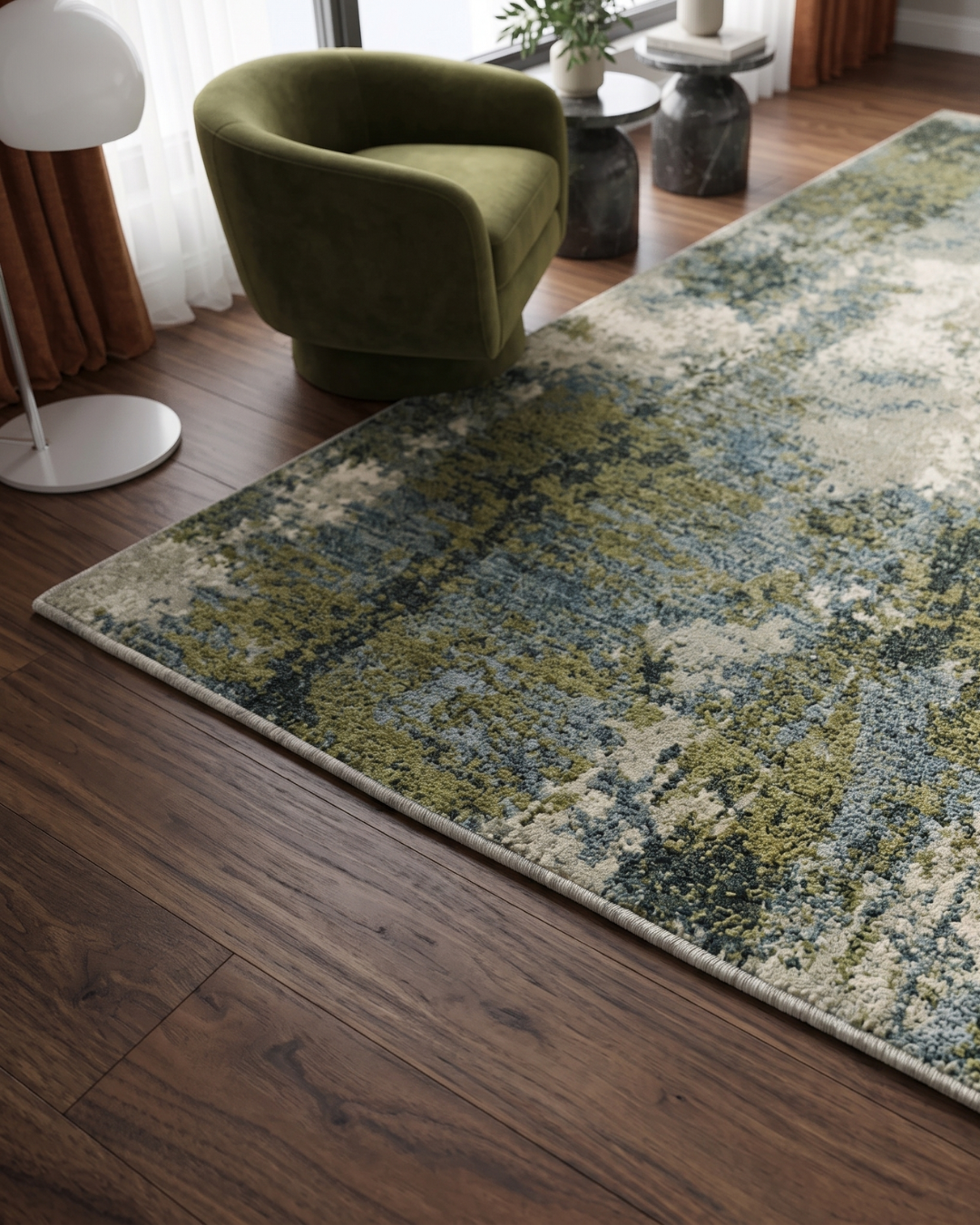 Oriental Weavers Evolution 8039E Blue Green rug corner detail