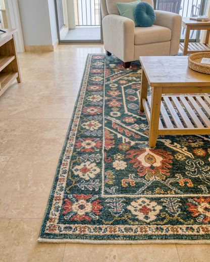 Oriental Weavers Hastings HA02B Green Pink traditional floral rug corner detail