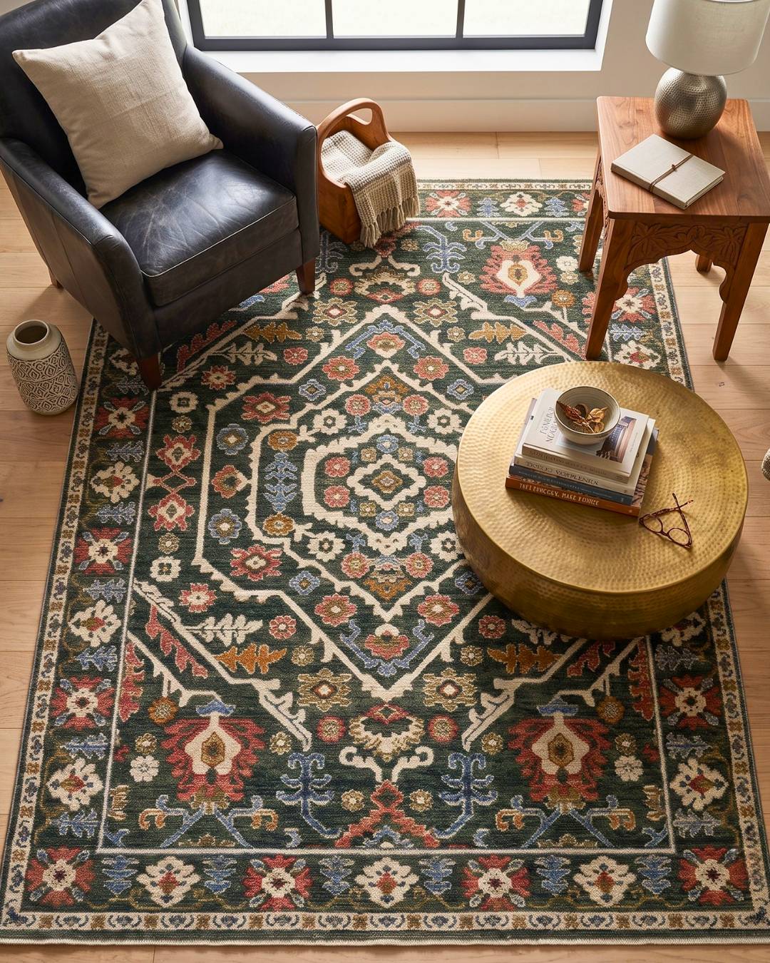 Oriental Weavers Hastings HA02B Green Pink traditional rug in stylish living room