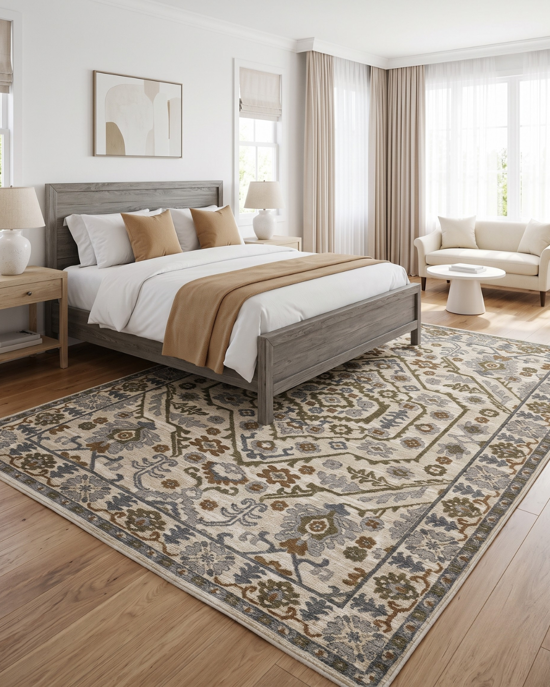 Oriental Weavers Hastings HA02I Ivory Rust traditional rug in bright bedroom