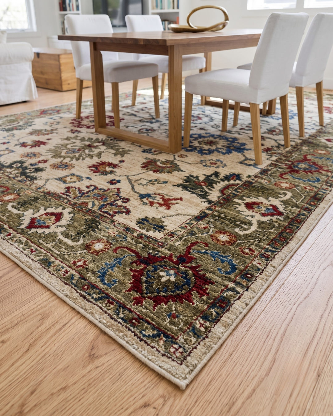 Oriental Weavers Hastings HA03W Ivory Green traditional rug corner detail