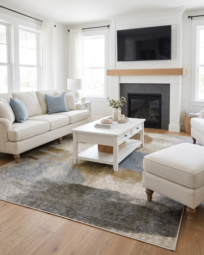 Oriental Weavers Hayden HAY09 Beige Gold abstract rug in contemporary living room