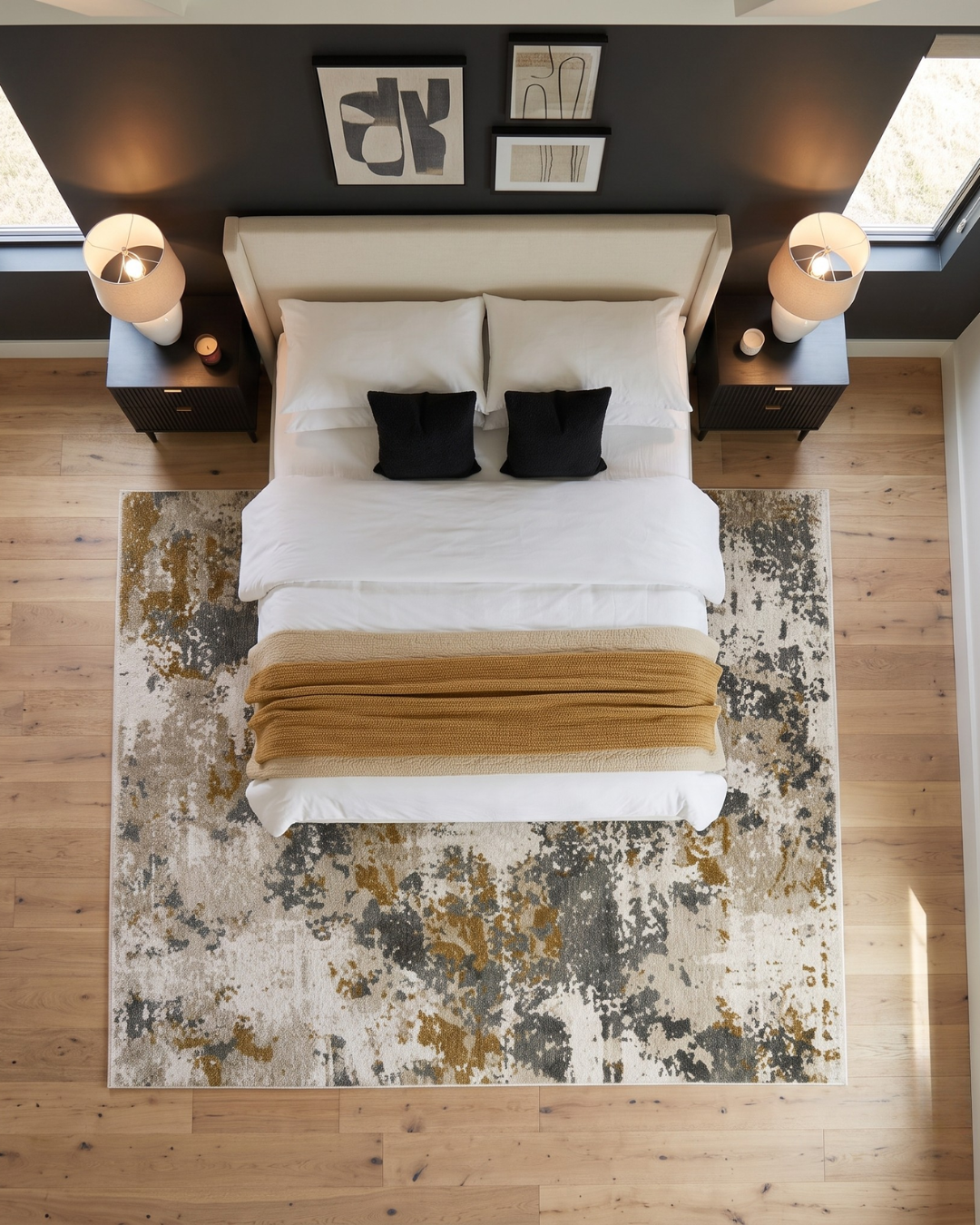 Oriental Weavers Hayden HAY10 Beige Grey abstract rug bedroom overhead