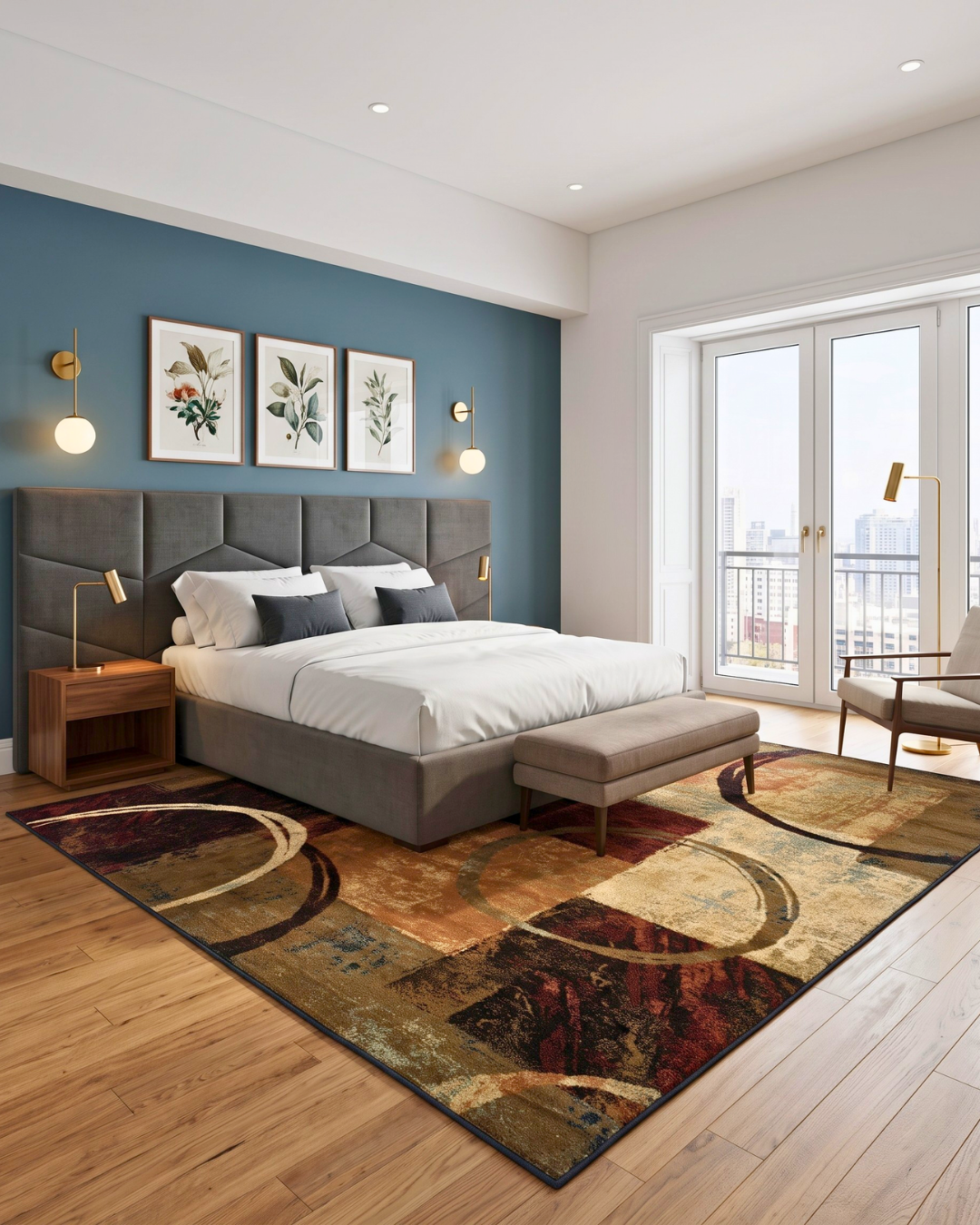 Oriental Weavers Hudson 2544B Brown Black contemporary rug in stylish bedroom