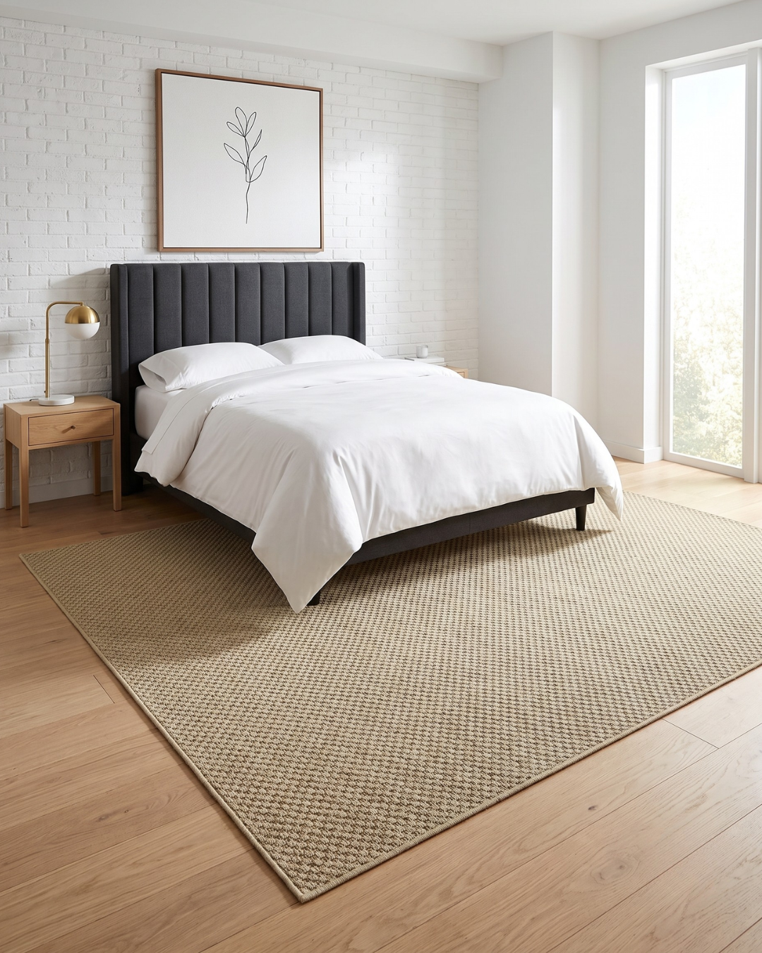 Oriental Weavers Karavia 2160X Sand natural woven rug in modern bedroom