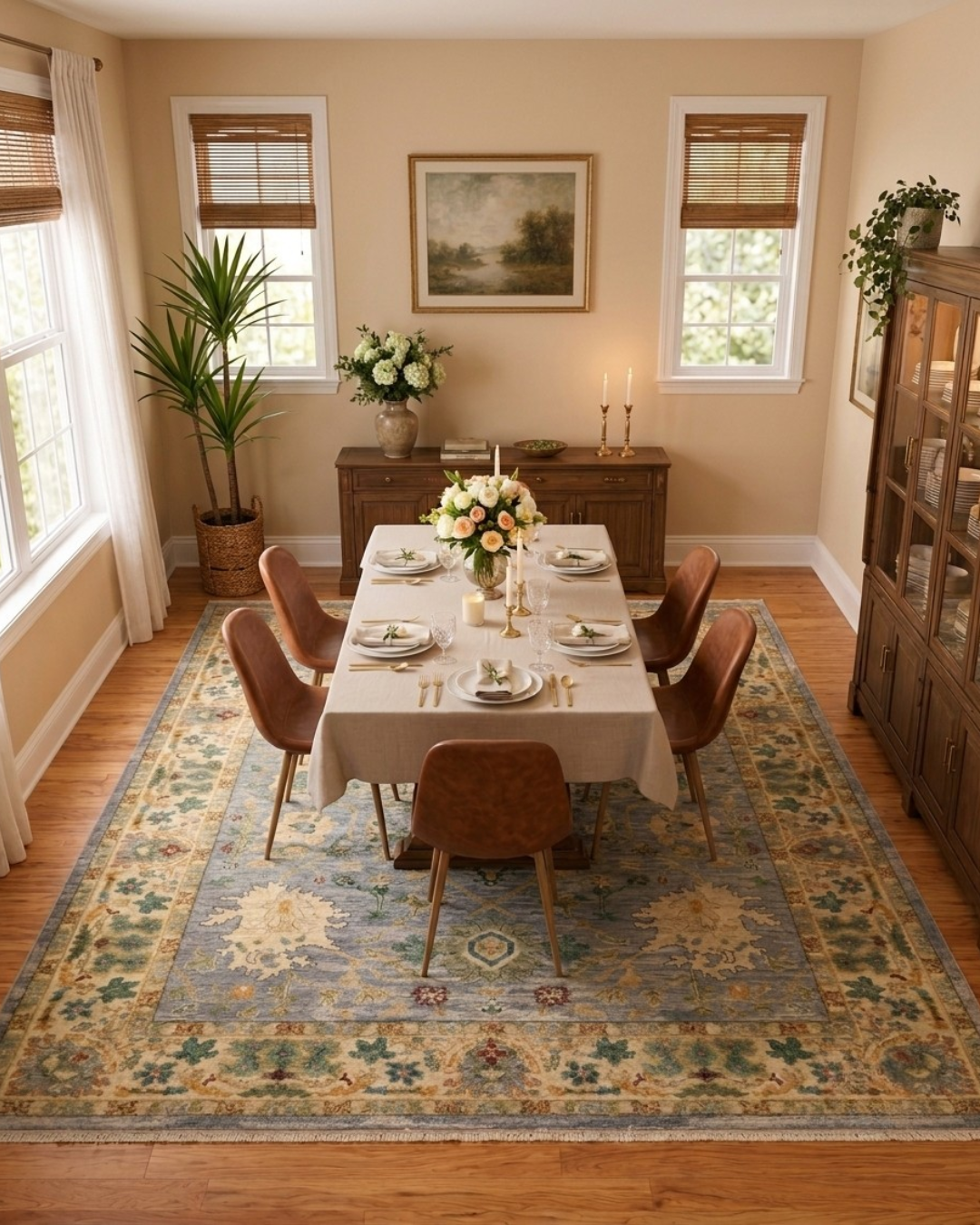 Oriental Weavers Lucca 2063L Grey Multi traditional rug in elegant dining room