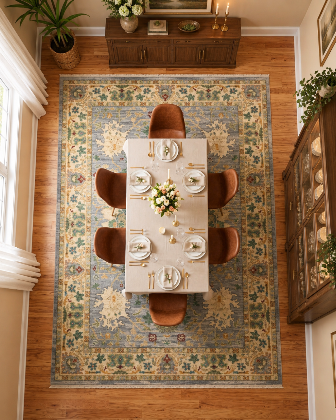 Oriental Weavers Lucca 2063L Grey Multi dining room rug overhead view