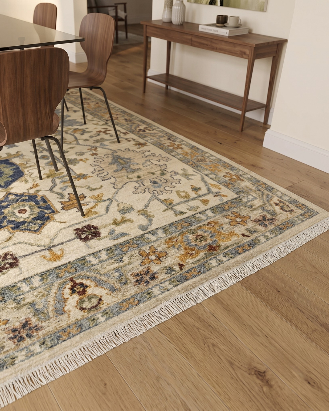Oriental Weavers Lucca 2063Y Ivory Multi traditional floral rug dining room corner view