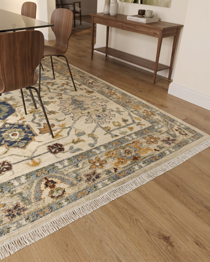 Oriental Weavers Lucca 2063Y Ivory Multi traditional floral rug dining room corner view