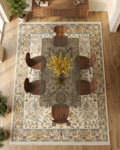 Oriental Weavers Lucca 2063Y Ivory Multi traditional floral rug dining room overhead