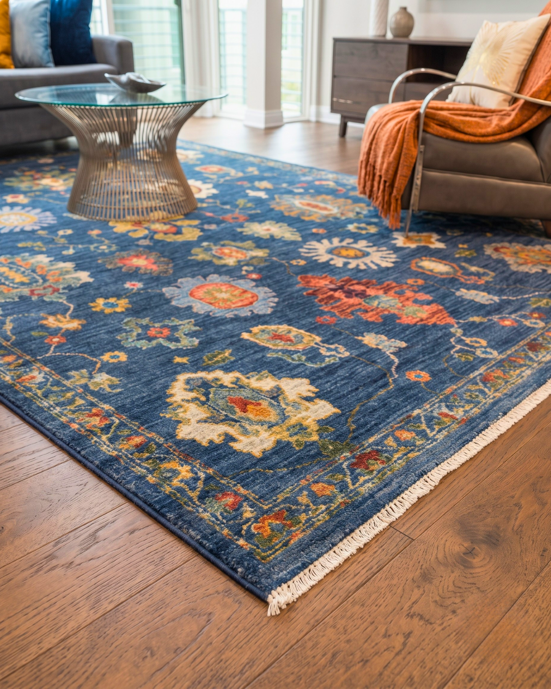 Oriental Weavers Lucca 2863B Blue Multi rug corner with colorful floral pattern