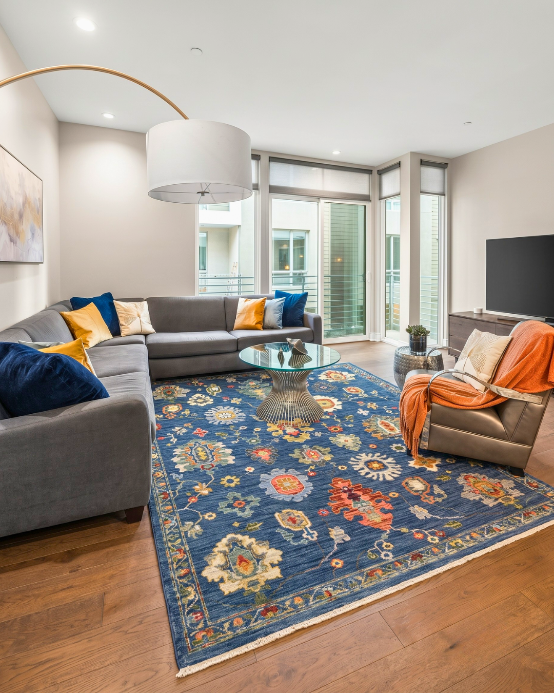 Oriental Weavers Lucca 2863B Blue Multi traditional floral rug in modern living room
