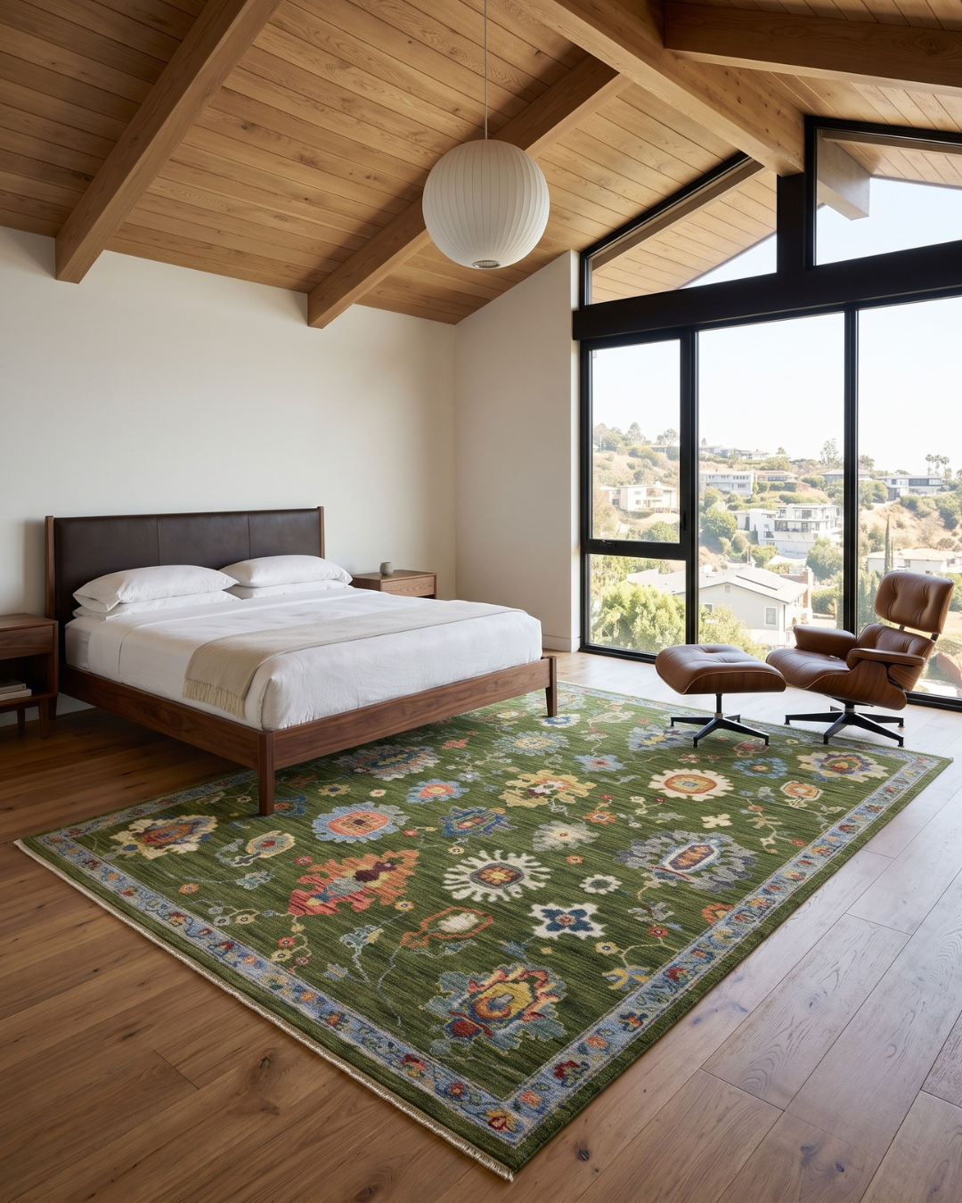Oriental Weavers Lucca 2863E Green Multi floral area rug in modern bedroom