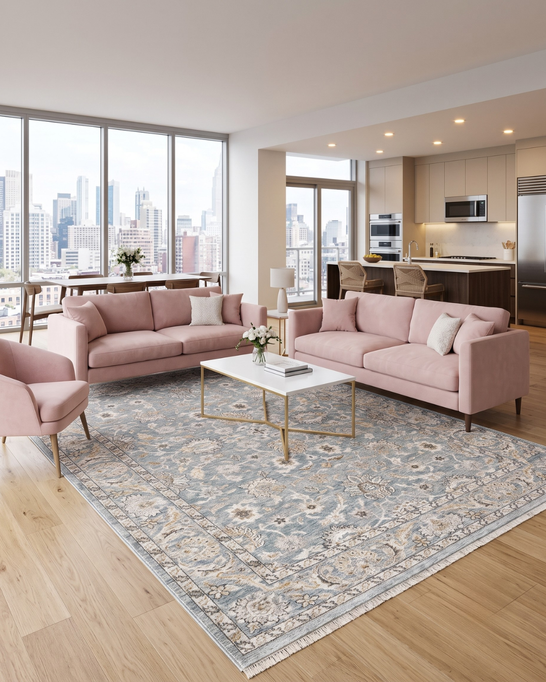 Oriental Weavers Maharaja 070E1 Blue Ivory traditional rug in modern living room