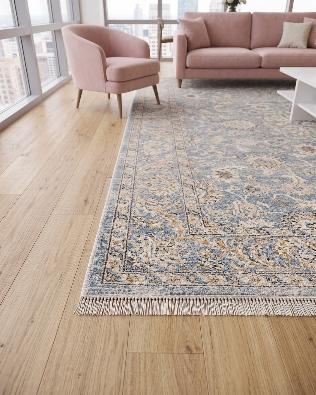 Oriental Weavers Maharaja 070E1 Blue Ivory traditional rug corner detail