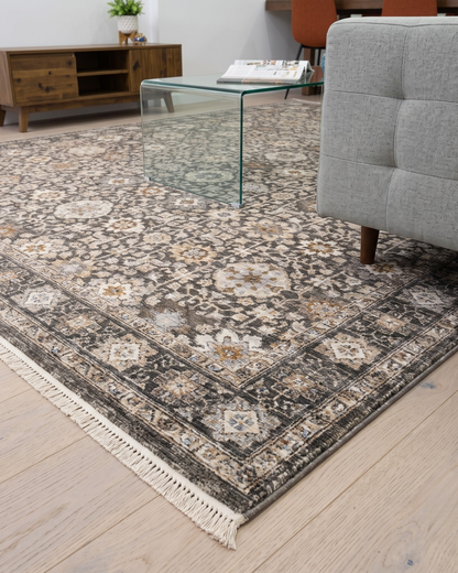 Oriental Weavers Maharaja 070N1 Grey Ivory traditional rug corner texture close-up