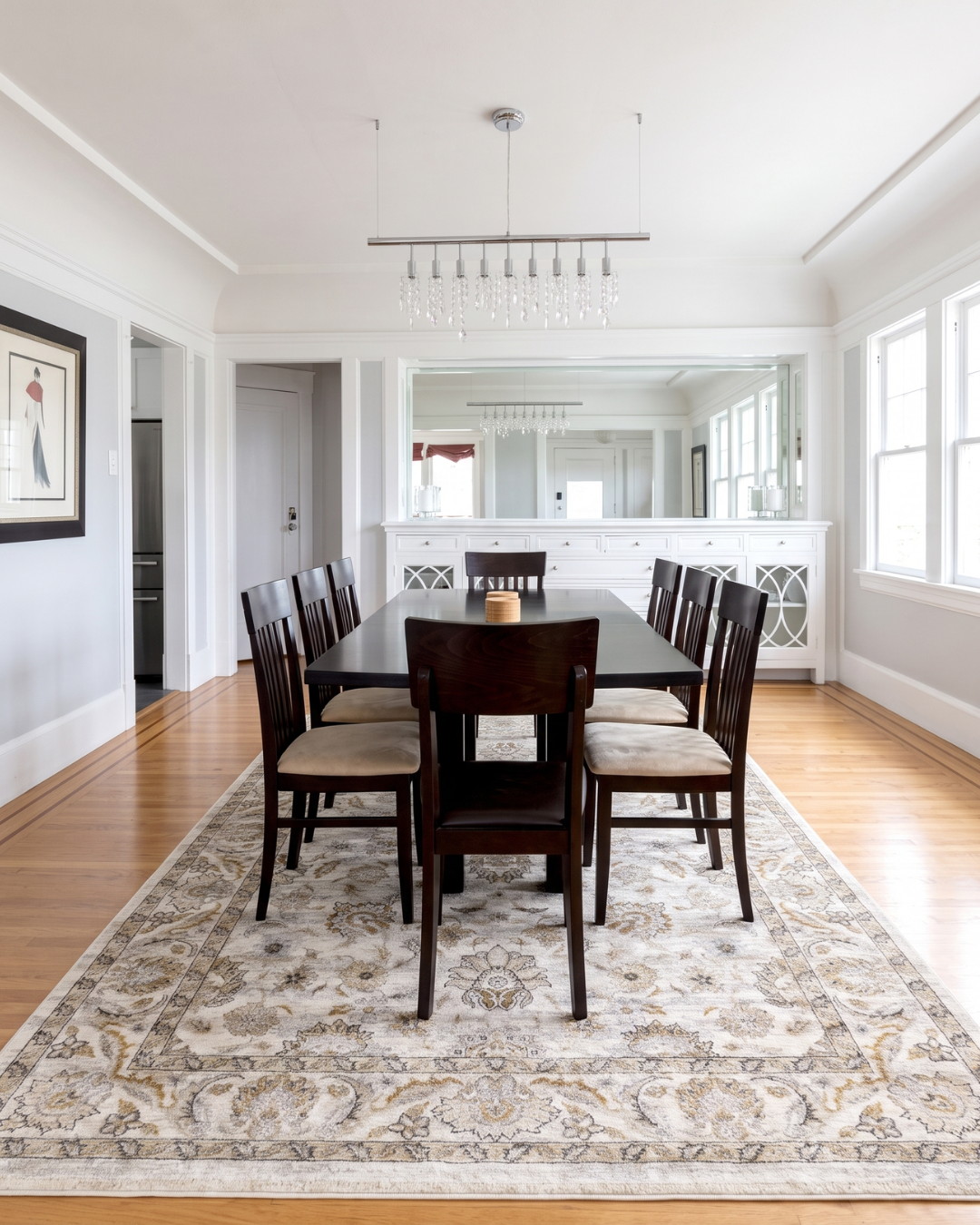 Oriental Weavers Maharaja 070W1 Ivory Grey rug in dining room