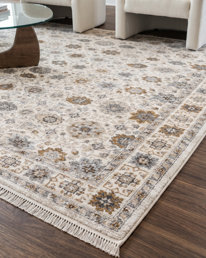 Oriental Weavers Maharaja 071W1 Ivory Gold traditional rug corner close-up